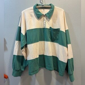 MWL Madewell Colorblock Rugby Shirt Women’s L Green Cream Relaxed Fit